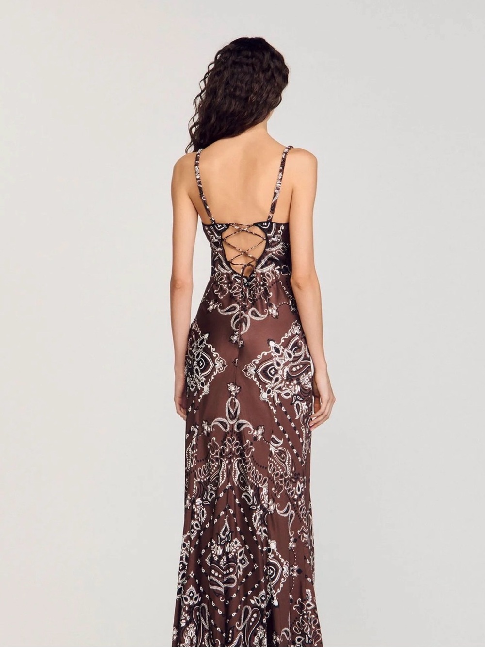 Sandro Brown Paisley Slip Maxi Dress - Picture 2 of 6